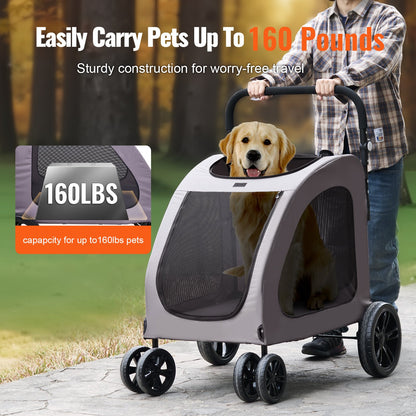 VEVOR Pet Stroller, 4 Wheels Dog Stroller with Brakes, 160lbs Weight Capacity, Portable Puppy Stroller Carrier with Breathable Mesh Windows & Height-Adjustable Height, Animal Stroller for Cats & Dogs - CWTCDHK4QSHD3F05MV0 - view 3