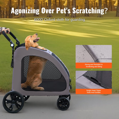 VEVOR Pet Stroller, 4 Wheels Dog Stroller with Brakes, 160lbs Weight Capacity, Portable Puppy Stroller Carrier with Breathable Mesh Windows & Height-Adjustable Height, Animal Stroller for Cats & Dogs - CWTCDHK4QSHD3F05MV0 - view 5