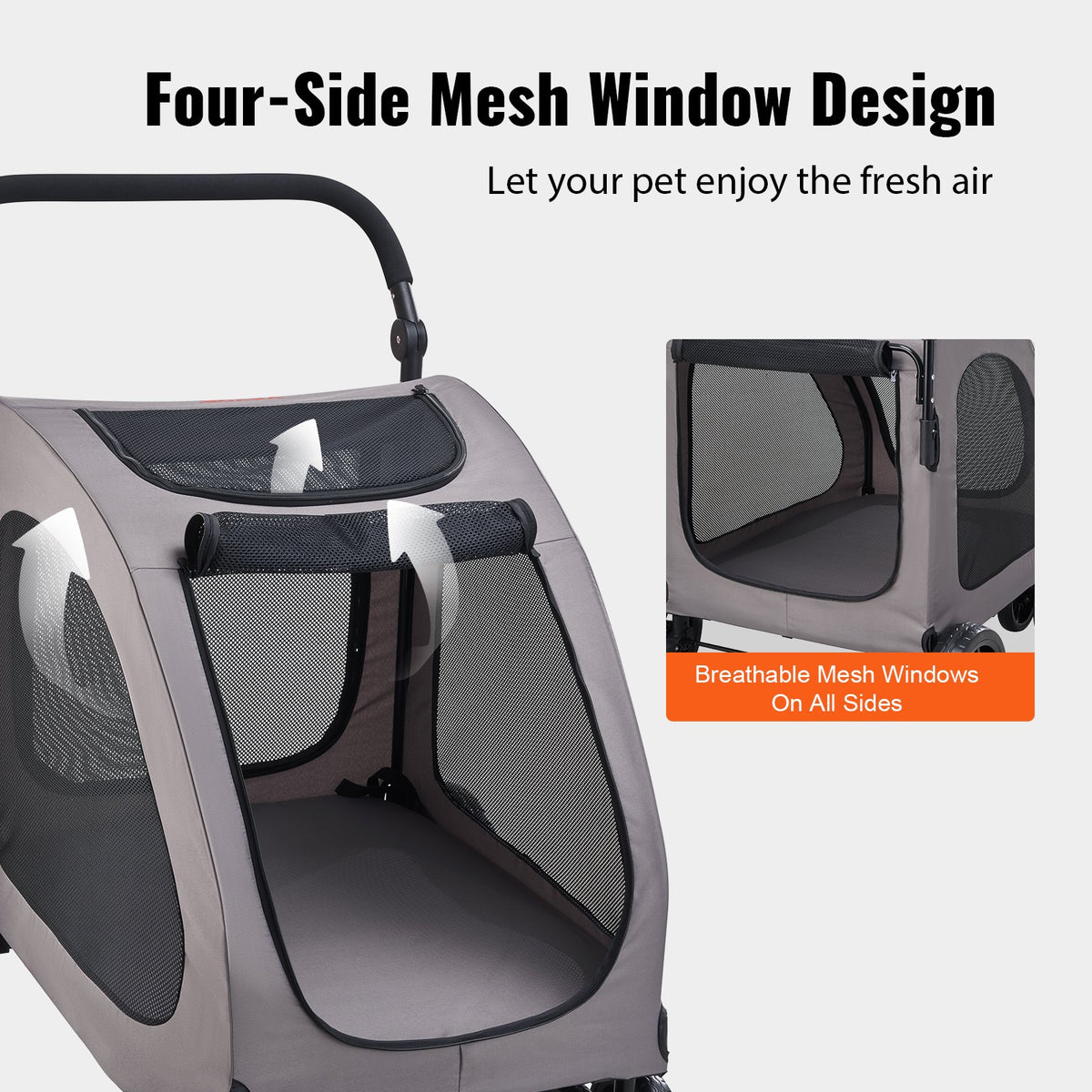 VEVOR Pet Stroller, 4 Wheels Dog Stroller with Brakes, 160lbs Weight Capacity, Portable Puppy Stroller Carrier with Breathable Mesh Windows & Height-Adjustable Height, Animal Stroller for Cats & Dogs - CWTCDHK4QSHD3F05MV0 - view 6