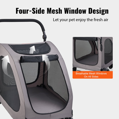 VEVOR Pet Stroller, 4 Wheels Dog Stroller with Brakes, 160lbs Weight Capacity, Portable Puppy Stroller Carrier with Breathable Mesh Windows & Height-Adjustable Height, Animal Stroller for Cats & Dogs - CWTCDHK4QSHD3F05MV0 - view 6