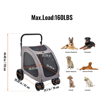 VEVOR Pet Stroller, 4 Wheels Dog Stroller with Brakes, 160lbs Weight Capacity, Portable Puppy Stroller Carrier with Breathable Mesh Windows & Height-Adjustable Height, Animal Stroller for Cats & Dogs - CWTCDHK4QSHD3F05MV0 - view 8