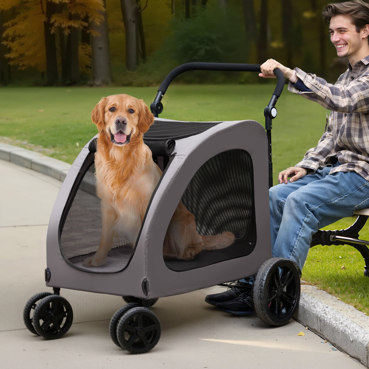 VEVOR Pet Stroller, 4 Wheels Dog Stroller with Brakes, 160lbs Weight Capacity, Portable Puppy Stroller Carrier with Breathable Mesh Windows & Height-Adjustable Height, Animal Stroller for Cats & Dogs - CWTCDHK4QSHD3F05MV0 - view 9