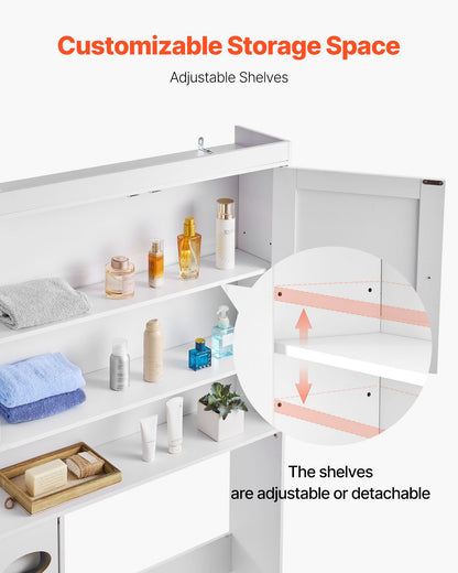 VEVOR Over The Toilet Storage Cabinet, 67.44 in Height Bathroom Storage Organizer with Double Door and Adjustable Shelf, Bathroom Space Saver Organizer Above Toilet with Open Shelf, White - CWTRZBCSPKM37332R001V0 - view 4