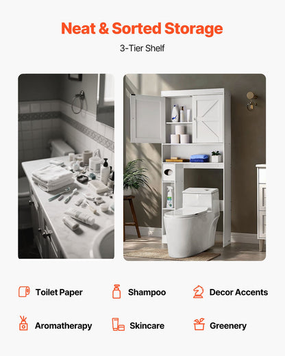 VEVOR Over The Toilet Storage Cabinet, 67.44 in Height Bathroom Storage Organizer with Double Door and Adjustable Shelf, Bathroom Space Saver Organizer Above Toilet with Open Shelf, White - CWTRZBCSPKM37332R001V0 - view 5