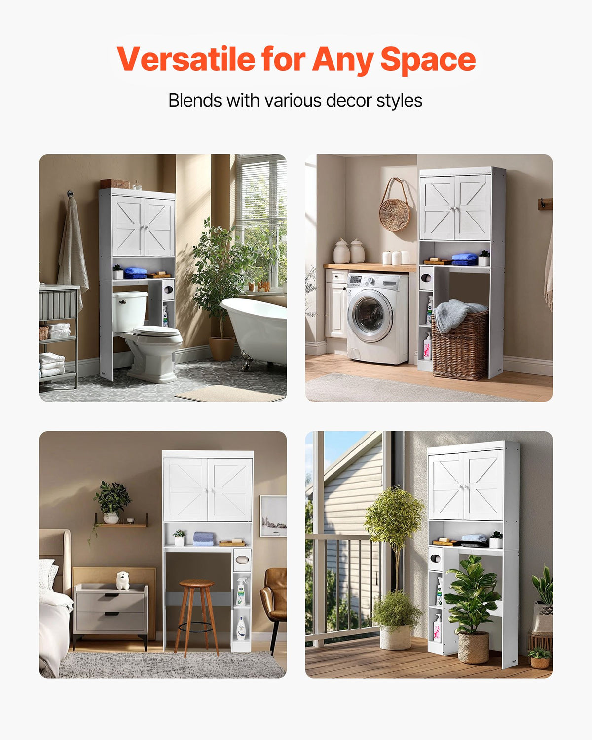 VEVOR Over The Toilet Storage Cabinet, 67.44 in Height Bathroom Storage Organizer with Double Door and Adjustable Shelf, Bathroom Space Saver Organizer Above Toilet with Open Shelf, White - CWTRZBCSPKM37332R001V0 - view 7