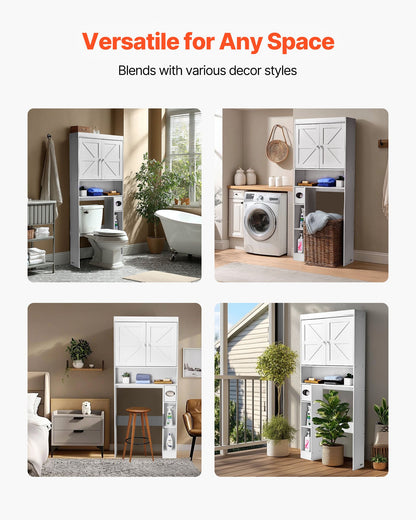VEVOR Over The Toilet Storage Cabinet, 67.44 in Height Bathroom Storage Organizer with Double Door and Adjustable Shelf, Bathroom Space Saver Organizer Above Toilet with Open Shelf, White - CWTRZBCSPKM37332R001V0 - view 7