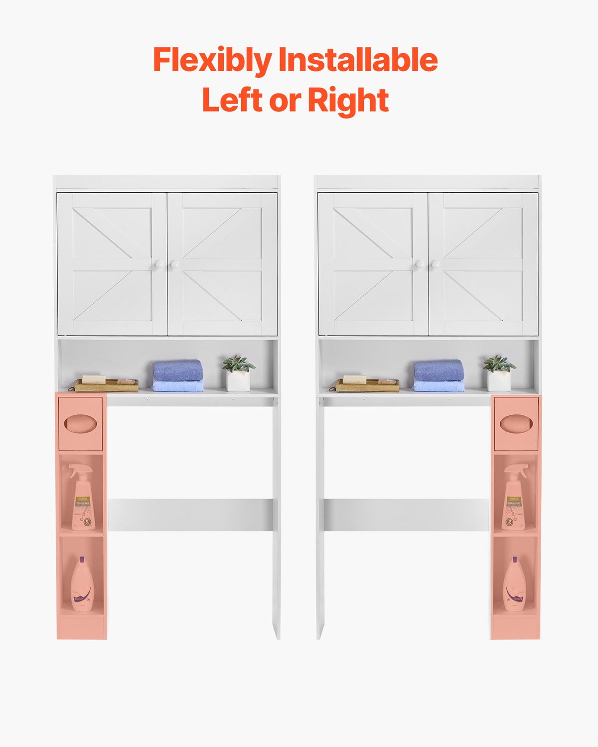 VEVOR Over The Toilet Storage Cabinet, 67.44 in Height Bathroom Storage Organizer with Double Door and Adjustable Shelf, Bathroom Space Saver Organizer Above Toilet with Open Shelf, White - CWTRZBCSPKM37332R001V0 - view 8