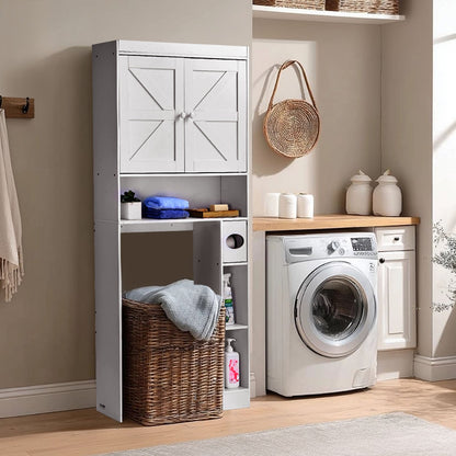 VEVOR Over The Toilet Storage Cabinet, 67.44 in Height Bathroom Storage Organizer with Double Door and Adjustable Shelf, Bathroom Space Saver Organizer Above Toilet with Open Shelf, White - CWTRZBCSPKM37332R001V0 - view 9