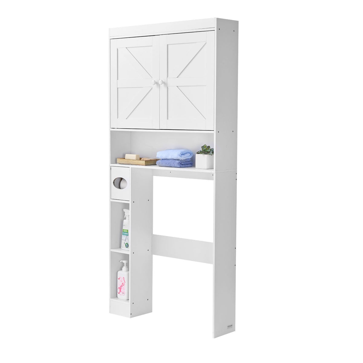 VEVOR Over The Toilet Storage Cabinet, 67.44 in Height Bathroom Storage Organizer with Double Door and Adjustable Shelf, Bathroom Space Saver Organizer Above Toilet with Open Shelf, White - CWTRZBCSPKM37332R001V0 - view 10