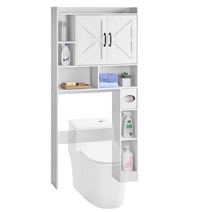 VEVOR Over The Toilet Storage Cabinet, 66.14 in Height Bathroom Storage Organizer with Double Door and Adjustable Shelf, Bathroom Space Saver Organizer Above Toilet with Open Shelf, White - CWTRZBCSPKM44H7EW001V0 - view 1