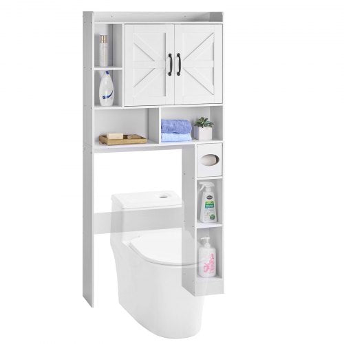 VEVOR Over The Toilet Storage Cabinet, 66.14 in Height Bathroom Storage Organizer with Double Door and Adjustable Shelf, Bathroom Space Saver Organizer Above Toilet with Open Shelf, White - CWTRZBCSPKM44H7EW001V0 - view 2