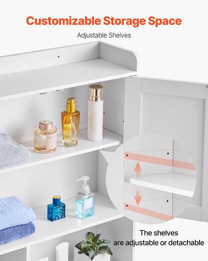 VEVOR Over The Toilet Storage Cabinet, 66.14 in Height Bathroom Storage Organizer with Double Door and Adjustable Shelf, Bathroom Space Saver Organizer Above Toilet with Open Shelf, White - CWTRZBCSPKM44H7EW001V0 - view 4