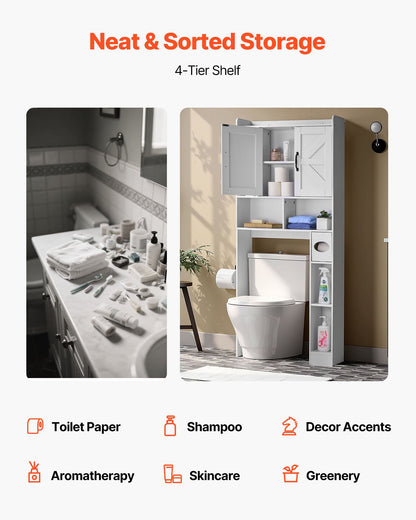 VEVOR Over The Toilet Storage Cabinet, 66.14 in Height Bathroom Storage Organizer with Double Door and Adjustable Shelf, Bathroom Space Saver Organizer Above Toilet with Open Shelf, White - CWTRZBCSPKM44H7EW001V0 - view 5