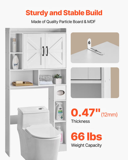 VEVOR Over The Toilet Storage Cabinet, 66.14 in Height Bathroom Storage Organizer with Double Door and Adjustable Shelf, Bathroom Space Saver Organizer Above Toilet with Open Shelf, White - CWTRZBCSPKM44H7EW001V0 - view 6