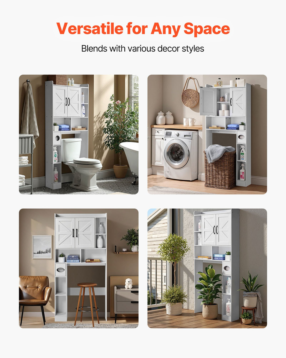 VEVOR Over The Toilet Storage Cabinet, 66.14 in Height Bathroom Storage Organizer with Double Door and Adjustable Shelf, Bathroom Space Saver Organizer Above Toilet with Open Shelf, White - CWTRZBCSPKM44H7EW001V0 - view 7