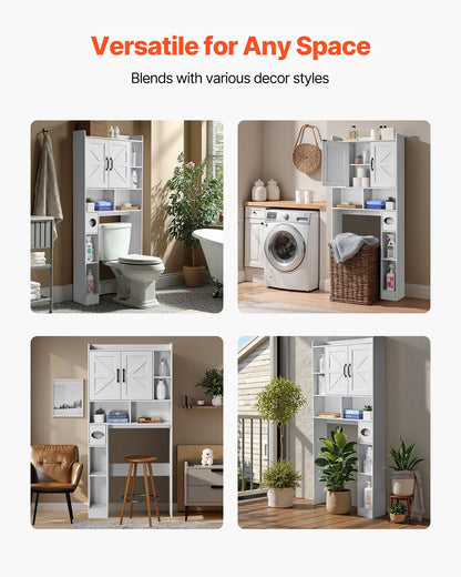 VEVOR Over The Toilet Storage Cabinet, 66.14 in Height Bathroom Storage Organizer with Double Door and Adjustable Shelf, Bathroom Space Saver Organizer Above Toilet with Open Shelf, White - CWTRZBCSPKM44H7EW001V0 - view 7