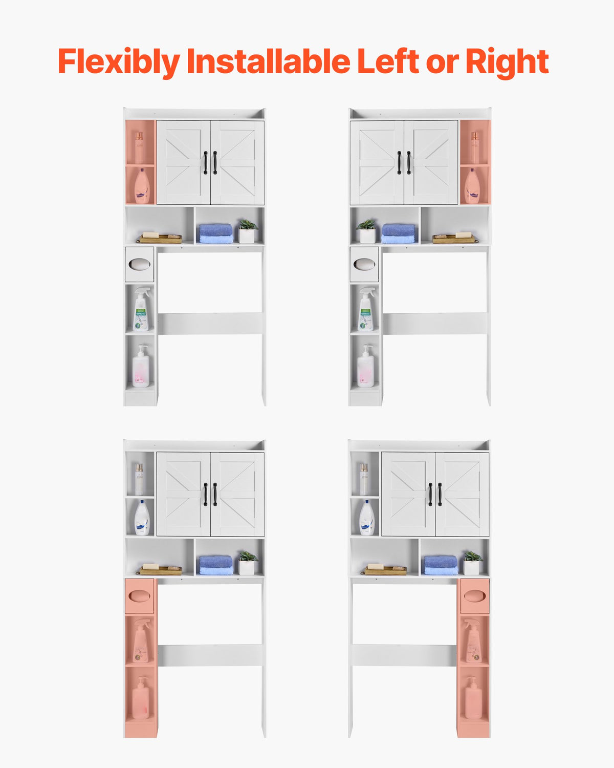 VEVOR Over The Toilet Storage Cabinet, 66.14 in Height Bathroom Storage Organizer with Double Door and Adjustable Shelf, Bathroom Space Saver Organizer Above Toilet with Open Shelf, White - CWTRZBCSPKM44H7EW001V0 - view 8