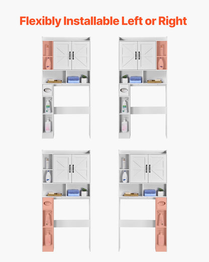 VEVOR Over The Toilet Storage Cabinet, 66.14 in Height Bathroom Storage Organizer with Double Door and Adjustable Shelf, Bathroom Space Saver Organizer Above Toilet with Open Shelf, White - CWTRZBCSPKM44H7EW001V0 - view 8