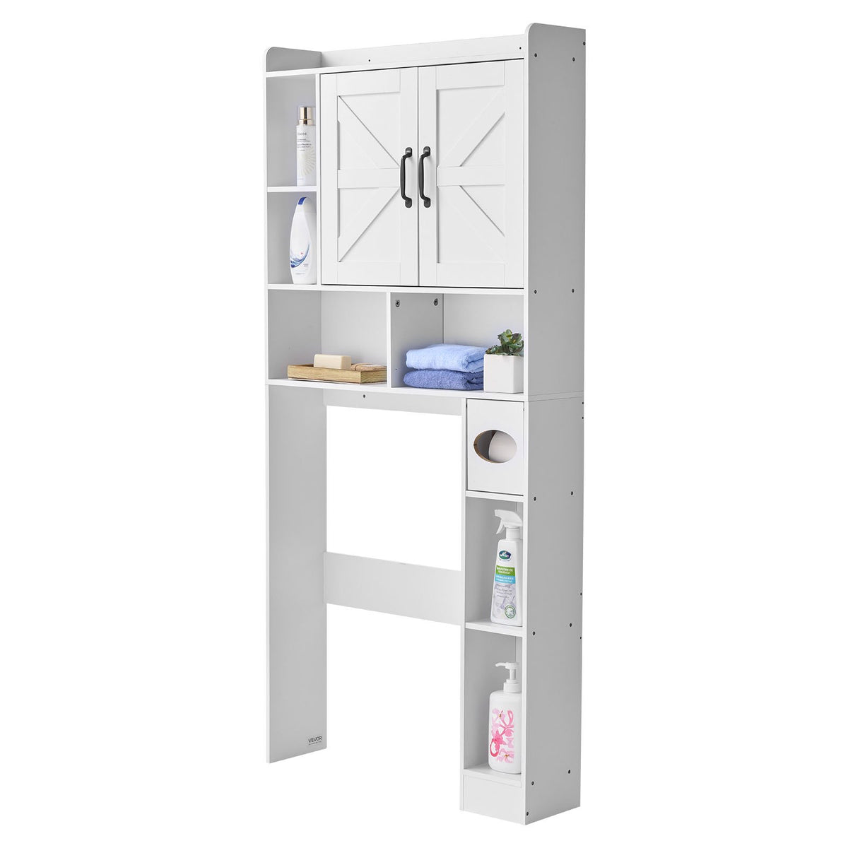 VEVOR Over The Toilet Storage Cabinet, 66.14 in Height Bathroom Storage Organizer with Double Door and Adjustable Shelf, Bathroom Space Saver Organizer Above Toilet with Open Shelf, White - CWTRZBCSPKM44H7EW001V0 - view 10