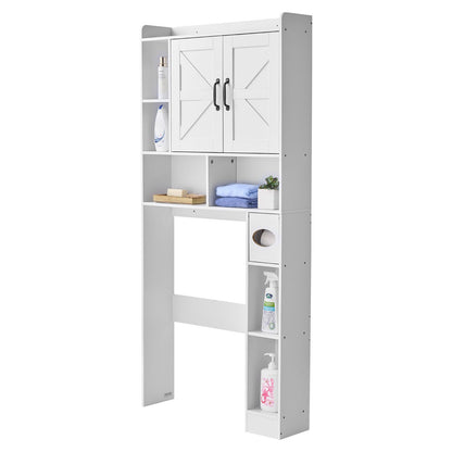 VEVOR Over The Toilet Storage Cabinet, 66.14 in Height Bathroom Storage Organizer with Double Door and Adjustable Shelf, Bathroom Space Saver Organizer Above Toilet with Open Shelf, White - CWTRZBCSPKM44H7EW001V0 - view 10