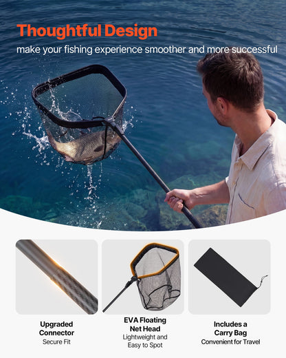VEVOR Fishing Net, Foldable Landing Nets with Telescopic Handle, Portable Lightweight Carbon Fiber Long Fish Gear, Nylon Covered PVC, Durable and Fish-friendly, for Kayak Boat Bank Pond, Gifts for Men - CWTXWPEGJZG01YCWL001V0 - view 5