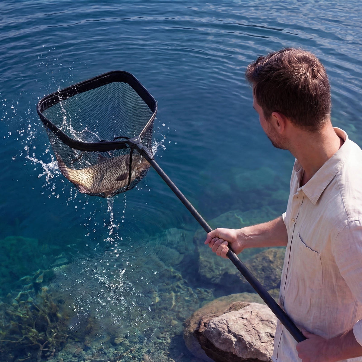 VEVOR Fishing Net, Foldable Landing Nets with Telescopic Handle, Portable Lightweight Carbon Fiber Long Fish Gear, Nylon Covered PVC, Durable and Fish-friendly, for Kayak Boat Bank Pond, Gifts for Men - CWTXWPEGJZG01YCWL001V0 - view 9