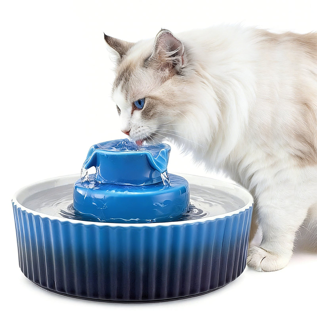 VEVOR Ceramic Cat Water Fountain, 2.1L/71oz Cupcake Pet Fountain, Porcelain Cat Water Dispenser with Ultra-Quiet Pump, 360° Drinking Area and Multi-Layer Filtration System, for Cats and Dogs (Blue) - CWYSJTCLS21L6CLU6002V1 - view 1