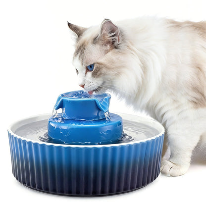 VEVOR Ceramic Cat Water Fountain, 2.1L/71oz Cupcake Pet Fountain, Porcelain Cat Water Dispenser with Ultra-Quiet Pump, 360° Drinking Area and Multi-Layer Filtration System, for Cats and Dogs (Blue) - CWYSJTCLS21L6CLU6002V1 - view 1