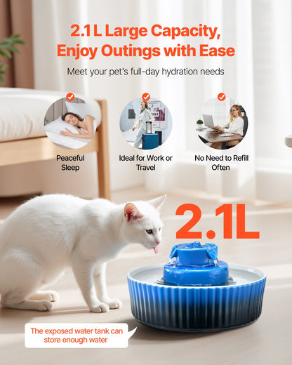 VEVOR Ceramic Cat Water Fountain, 2.1L/71oz Cupcake Pet Fountain, Porcelain Cat Water Dispenser with Ultra-Quiet Pump, 360° Drinking Area and Multi-Layer Filtration System, for Cats and Dogs (Blue) - CWYSJTCLS21L6CLU6002V1 - view 3