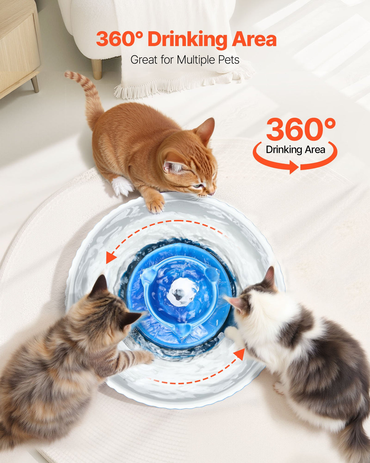 VEVOR Ceramic Cat Water Fountain, 2.1L/71oz Cupcake Pet Fountain, Porcelain Cat Water Dispenser with Ultra-Quiet Pump, 360° Drinking Area and Multi-Layer Filtration System, for Cats and Dogs (Blue) - CWYSJTCLS21L6CLU6002V1 - view 5