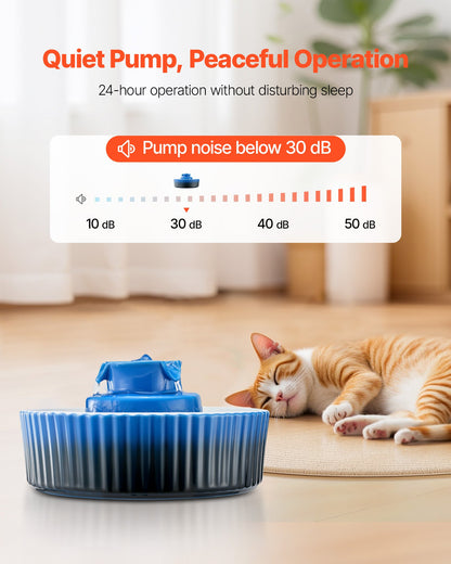VEVOR Ceramic Cat Water Fountain, 2.1L/71oz Cupcake Pet Fountain, Porcelain Cat Water Dispenser with Ultra-Quiet Pump, 360° Drinking Area and Multi-Layer Filtration System, for Cats and Dogs (Blue) - CWYSJTCLS21L6CLU6002V1 - view 7