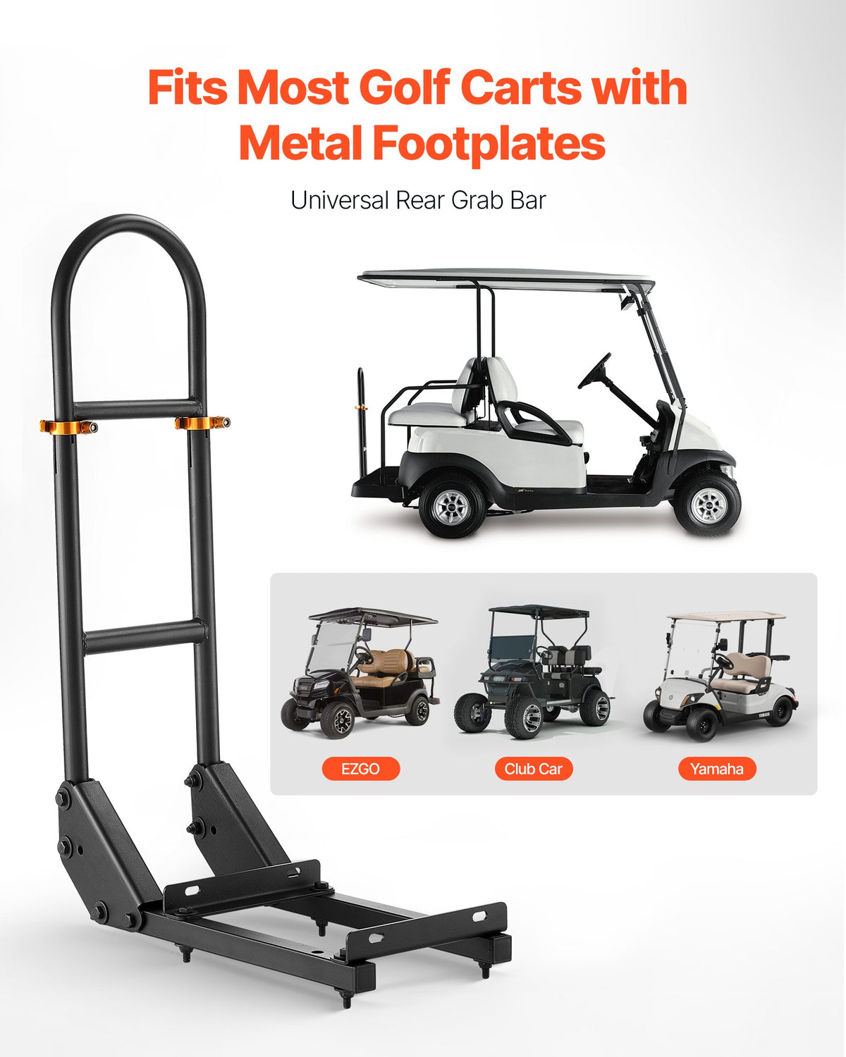 VEVOR Golf Cart Grab Bar, 17.7 x 9.3 x 35.6 Inch, Compatible with Most Golf Carts with Metal Footplates, No Modification Needed, 27.5 to 33.5 Inch Height Adjustable Carbon Steel Rear Seat Grab Bar - CWZGPJSJ2753VLCQW001V0 - view 3