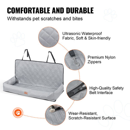 VEVOR Dog Car Seat, Waterproof Dog Booster Seat for Car, Pet Car Seat with Clip-On Safety Leash, PP Cotton Filling, Dog Car Bed for Medium & Large Dog up to 100 lbs, Gray - CWZGQCZYHSSF4IZF4V0 - view 4