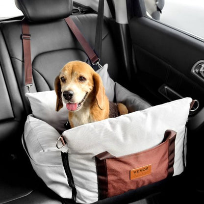 VEVOR Dog Car Seat, Waterproof Dog Booster Seat for Car with Side Handles and A Storage Pocket, Clip-On Safety Leash and PP Cotton Filling, Dog Car Bed for Small Dog up to 25lbs, Gray - CWZGQCZYHSSFEZZ75V0 - view 2