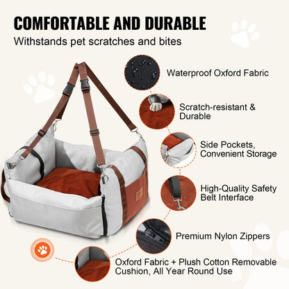 VEVOR Dog Car Seat, Waterproof Dog Booster Seat for Car with Side Handles and A Storage Pocket, Clip-On Safety Leash and PP Cotton Filling, Dog Car Bed for Small Dog up to 25lbs, Gray - CWZGQCZYHSSFEZZ75V0 - view 4