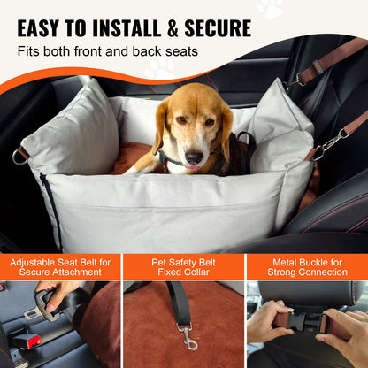 VEVOR Dog Car Seat, Waterproof Dog Booster Seat for Car with Side Handles and A Storage Pocket, Clip-On Safety Leash and PP Cotton Filling, Dog Car Bed for Small Dog up to 25lbs, Gray - CWZGQCZYHSSFEZZ75V0 - view 5