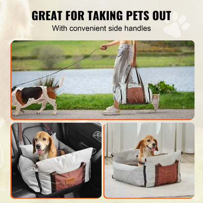 VEVOR Dog Car Seat, Waterproof Dog Booster Seat for Car with Side Handles and A Storage Pocket, Clip-On Safety Leash and PP Cotton Filling, Dog Car Bed for Small Dog up to 25lbs, Gray - CWZGQCZYHSSFEZZ75V0 - view 7
