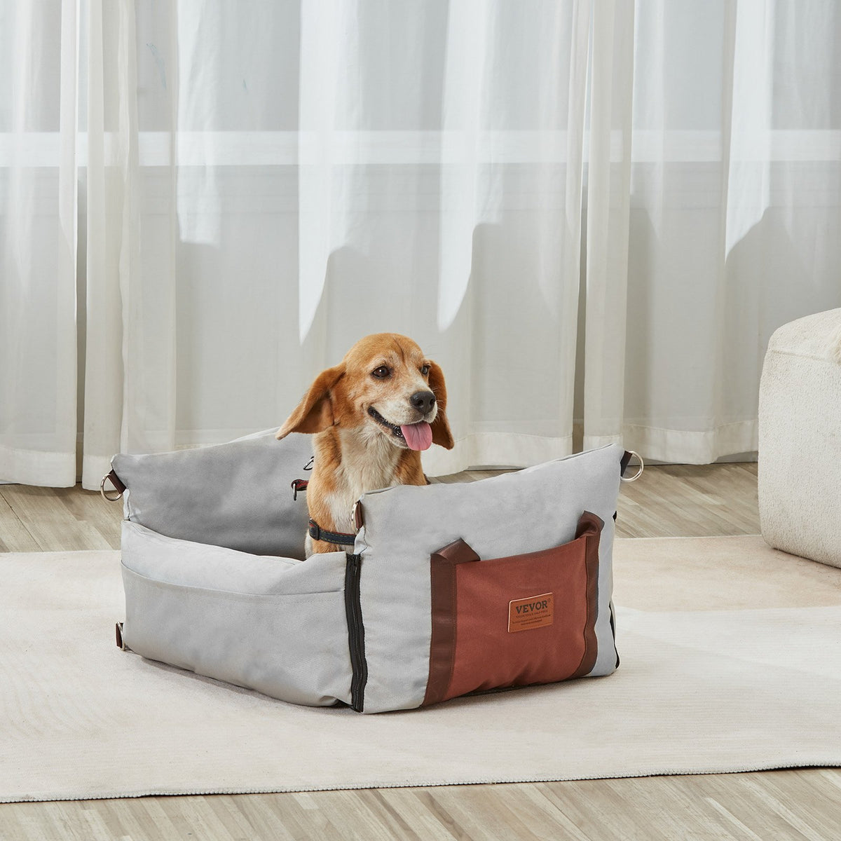 VEVOR Dog Car Seat, Waterproof Dog Booster Seat for Car with Side Handles and A Storage Pocket, Clip-On Safety Leash and PP Cotton Filling, Dog Car Bed for Small Dog up to 25lbs, Gray - CWZGQCZYHSSFEZZ75V0 - view 9