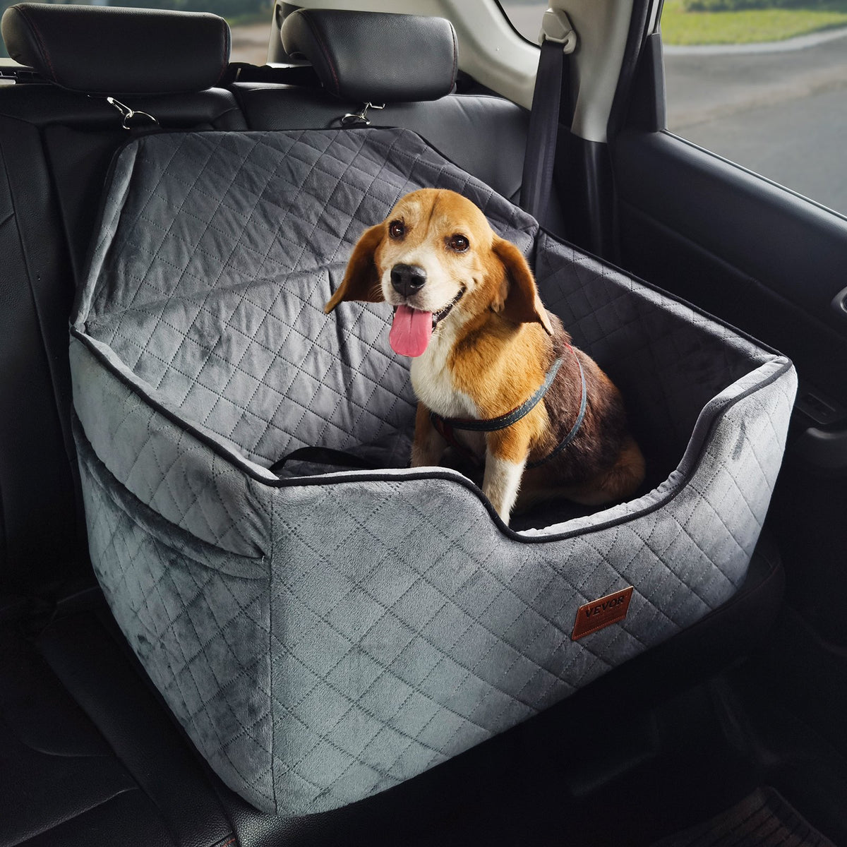 VEVOR Dog Car Seat, Dog Booster Seat for Car with A Storage Pocket, Pet Car Seat with Clip-On Safety Leash, Sponge Filling, Dog Car Bed for Medium & Large Dog up to 55 lbs, Gray - CWZGQCZYHSSFWKF5YV0 - view 1