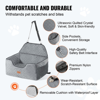 VEVOR Dog Car Seat, Dog Booster Seat for Car with A Storage Pocket, Pet Car Seat with Clip-On Safety Leash, Sponge Filling, Dog Car Bed for Medium & Large Dog up to 55 lbs, Gray - CWZGQCZYHSSFWKF5YV0 - view 4