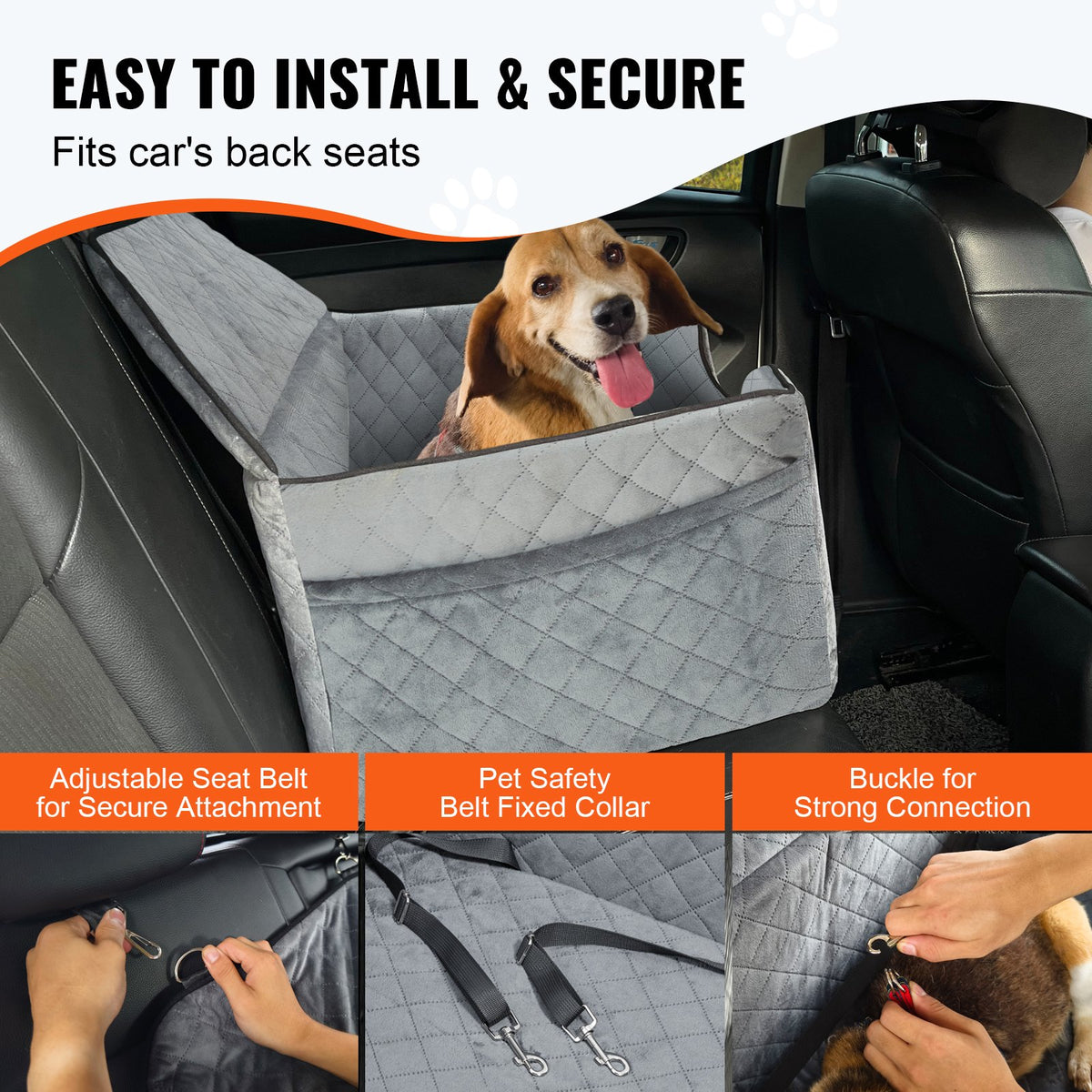 VEVOR Dog Car Seat, Dog Booster Seat for Car with A Storage Pocket, Pet Car Seat with Clip-On Safety Leash, Sponge Filling, Dog Car Bed for Medium & Large Dog up to 55 lbs, Gray - CWZGQCZYHSSFWKF5YV0 - view 5