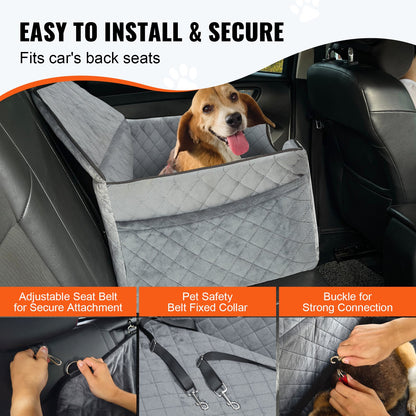 VEVOR Dog Car Seat, Dog Booster Seat for Car with A Storage Pocket, Pet Car Seat with Clip-On Safety Leash, Sponge Filling, Dog Car Bed for Medium & Large Dog up to 55 lbs, Gray - CWZGQCZYHSSFWKF5YV0 - view 5