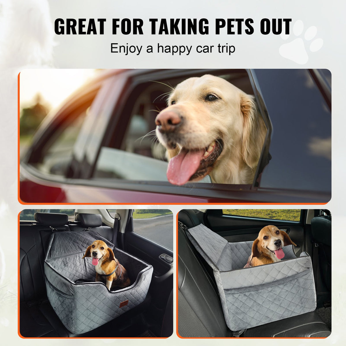 VEVOR Dog Car Seat, Dog Booster Seat for Car with A Storage Pocket, Pet Car Seat with Clip-On Safety Leash, Sponge Filling, Dog Car Bed for Medium & Large Dog up to 55 lbs, Gray - CWZGQCZYHSSFWKF5YV0 - view 7