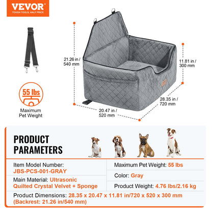 VEVOR Dog Car Seat, Dog Booster Seat for Car with A Storage Pocket, Pet Car Seat with Clip-On Safety Leash, Sponge Filling, Dog Car Bed for Medium & Large Dog up to 55 lbs, Gray - CWZGQCZYHSSFWKF5YV0 - view 8