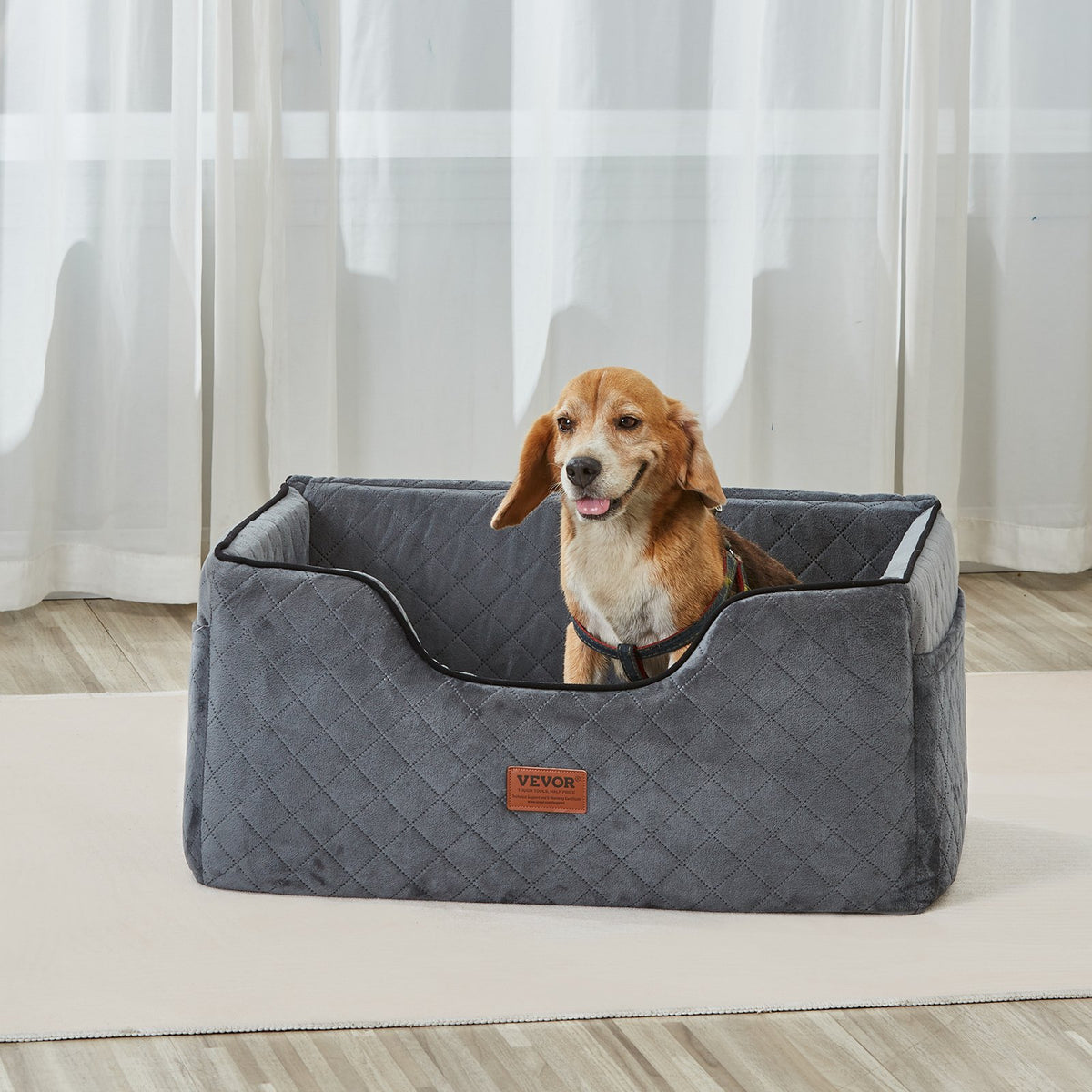 VEVOR Dog Car Seat, Dog Booster Seat for Car with A Storage Pocket, Pet Car Seat with Clip-On Safety Leash, Sponge Filling, Dog Car Bed for Medium & Large Dog up to 55 lbs, Gray - CWZGQCZYHSSFWKF5YV0 - view 9