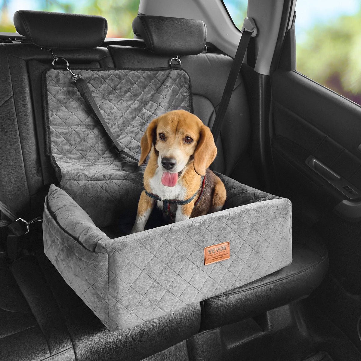 VEVOR Dog Car Seat, Dog Booster Seat for Car with A Storage Pocket, Clip-On Safety Leash, Sponge and PP Cotton Filling, Dog Car Bed for Small & Medium Dog up to 40lbs, Gray - CWZGQCZYHSSFX5CLMV0 - view 1