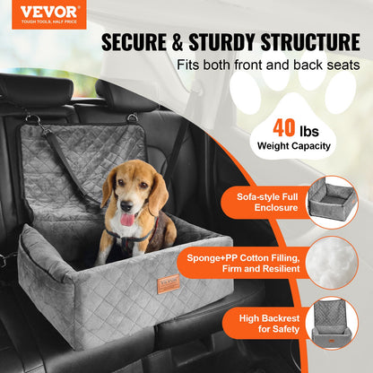 VEVOR Dog Car Seat, Dog Booster Seat for Car with A Storage Pocket, Clip-On Safety Leash, Sponge and PP Cotton Filling, Dog Car Bed for Small & Medium Dog up to 40lbs, Gray - CWZGQCZYHSSFX5CLMV0 - view 3