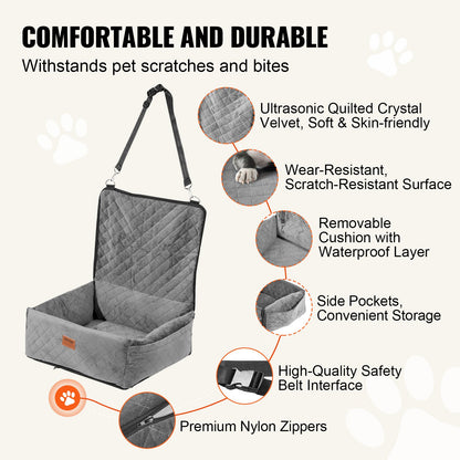 VEVOR Dog Car Seat, Dog Booster Seat for Car with A Storage Pocket, Clip-On Safety Leash, Sponge and PP Cotton Filling, Dog Car Bed for Small & Medium Dog up to 40lbs, Gray - CWZGQCZYHSSFX5CLMV0 - view 4