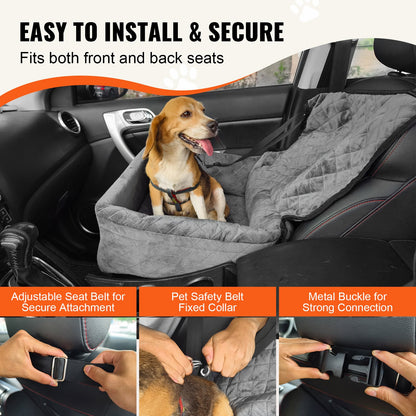 VEVOR Dog Car Seat, Dog Booster Seat for Car with A Storage Pocket, Clip-On Safety Leash, Sponge and PP Cotton Filling, Dog Car Bed for Small & Medium Dog up to 40lbs, Gray - CWZGQCZYHSSFX5CLMV0 - view 5