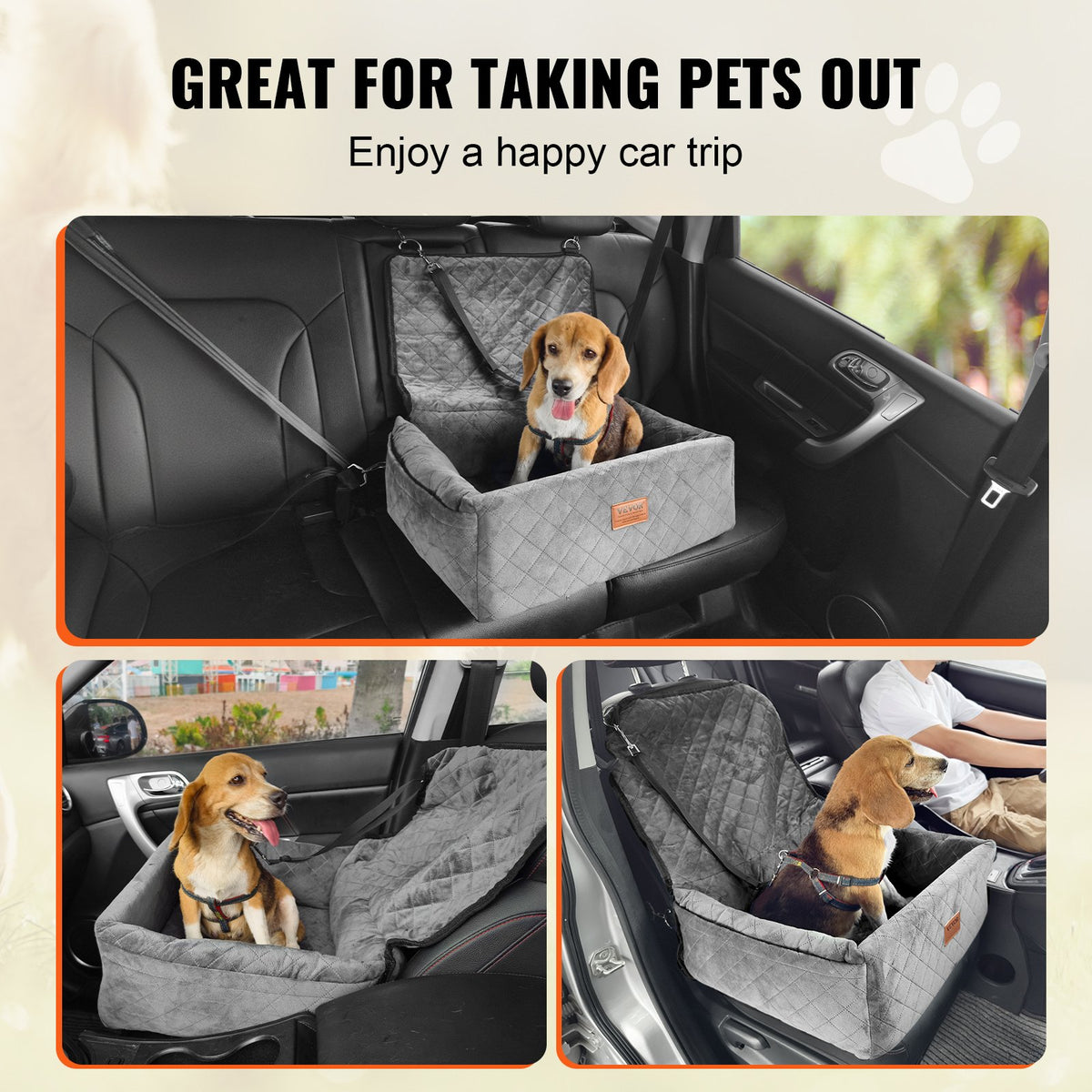 VEVOR Dog Car Seat, Dog Booster Seat for Car with A Storage Pocket, Clip-On Safety Leash, Sponge and PP Cotton Filling, Dog Car Bed for Small & Medium Dog up to 40lbs, Gray - CWZGQCZYHSSFX5CLMV0 - view 7